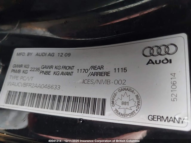 2010 Audi S5 Premium Plus მანქანა იყიდება აუქციონზე, vin: WAUCVBFR2AA046633, აუქციონის ნომერი: 40041314