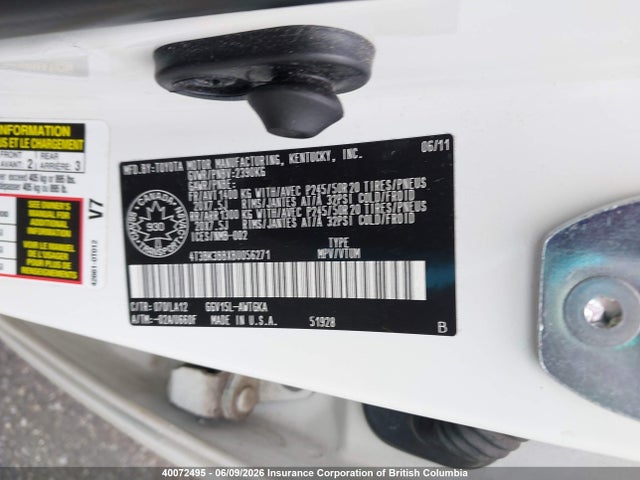 40072495 :رقم المزاد ، 4T3BK3BBXBU056271 vin ، 2011 Toyota Venza مزاد بيع