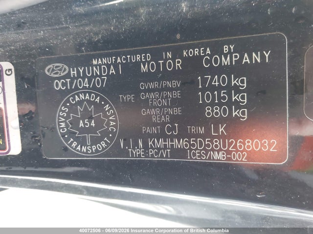 Aukcja sprzedaży 2008 Hyundai Tiburon Gs, vin: KMHHM65D58U268032, numer aukcji: 40072506