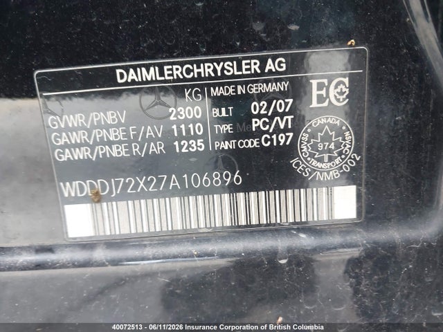 2007 Mercedes-benz Cls 550 მანქანა იყიდება აუქციონზე, vin: WDDDJ72X27A106896, აუქციონის ნომერი: 40072513