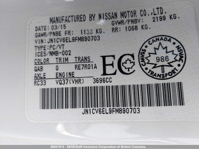 Auction sale of the 2015 Infiniti Q60 Journey/ipl, vin: JN1CV6EL9FM890703, lot number: 40051614
