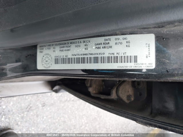 Aukcja sprzedaży 2007 Volkswagen Jetta, vin: 3VWTK49M87M609359, numer aukcji: 40072541