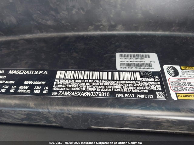 40072550 :رقم المزاد ، ZAM24BXA6N0379810 vin ، 2022 Maserati Mc20 مزاد بيع