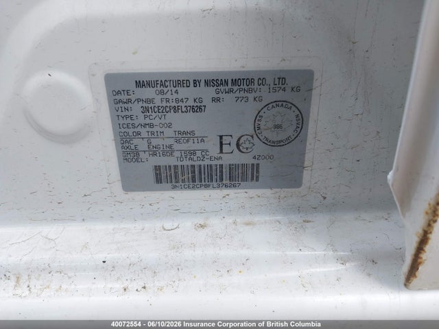 Nissan Versa 2015 3N1CE2CP8FL376267 Image 9