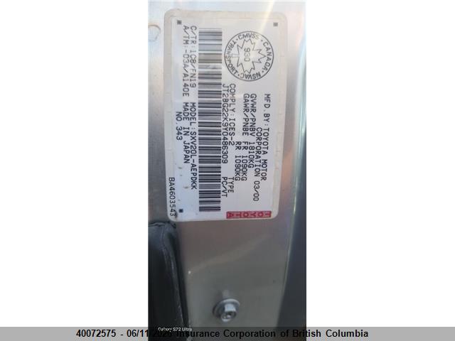 Aukcja sprzedaży 2000 Toyota Camry, vin: JT2BG22K9Y0486309, numer aukcji: 40072575