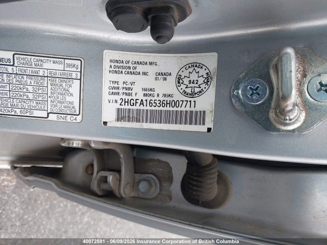 Aukcja sprzedaży 2006 Honda Civic, vin: 2HGFA16536H007711, numer aukcji: 40072591