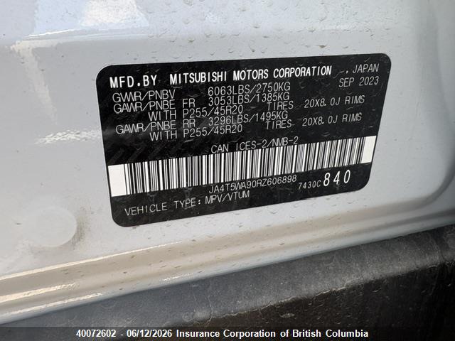 Продаж на аукціоні авто 2024 Mitsubishi Outlander Sel, vin: JA4T5WA90RZ606898, номер лоту: 40072602