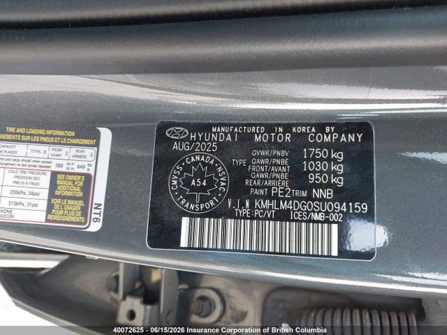 40072625 :رقم المزاد ، KMHLM4DG0SU094159 vin ، 2025 Hyundai Elantra Sel Sport مزاد بيع