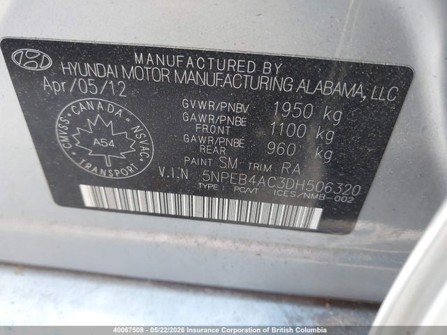 Продаж на аукціоні авто 2013 Hyundai Sonata Gls, vin: 5NPEB4AC3DH506320, номер лоту: 40067508