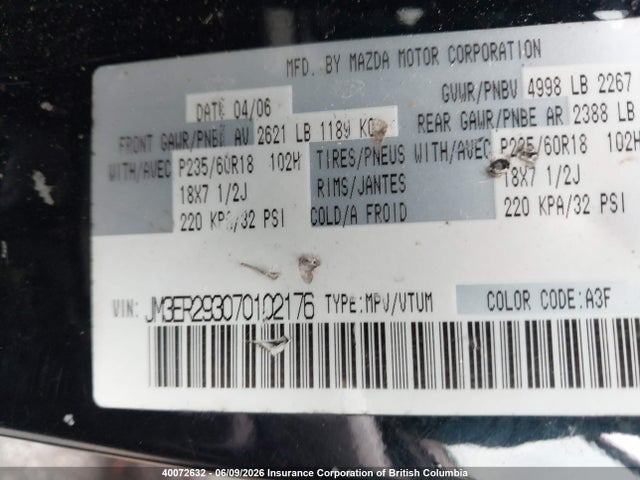 2007 Mazda Cx-7 მანქანა იყიდება აუქციონზე, vin: JM3ER293070102176, აუქციონის ნომერი: 40072632