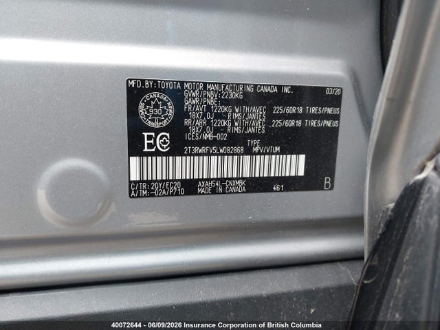 Aukcja sprzedaży 2020 Toyota Rav4, vin: 2T3RWRFV5LW082868, numer aukcji: 40072644