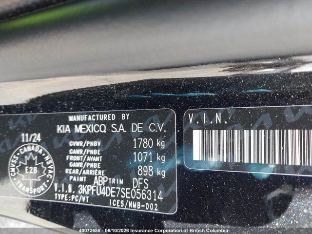 2025 Kia K4 Ex/ex+ მანქანა იყიდება აუქციონზე, vin: 3KPFU4DE7SE056314, აუქციონის ნომერი: 40072655