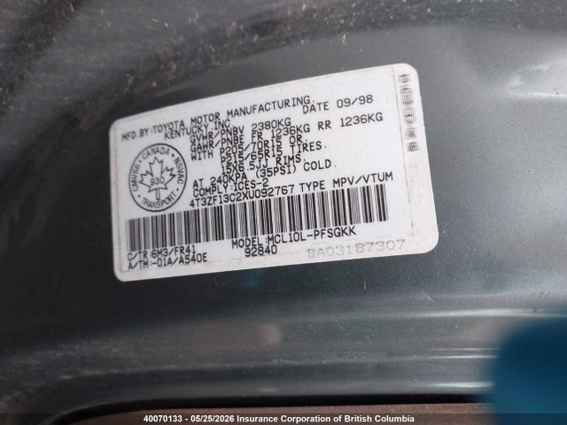 Aukcja sprzedaży 1999 Toyota Sienna Le/xle, vin: 4T3ZF13C2XU092767, numer aukcji: 40070133