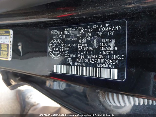 Продажа на аукционе авто 2018 Hyundai Tucson Limited/sport And Eco/se, vin: KM8J3CA27JU828694, номер лота: 40072666