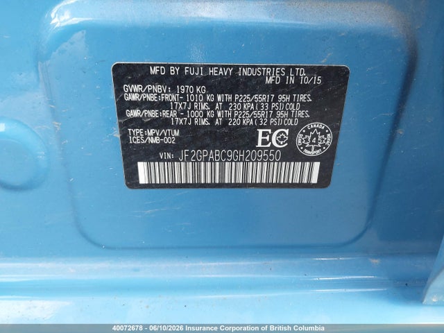 Subaru Crosstrek Premium 2016 JF2GPABC9GH209550 Image 9
