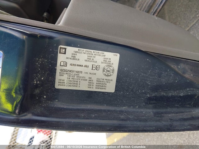 Продаж на аукціоні авто 2009 Chevrolet Express 2500 Standard, vin: 1GCGG25K591143579, номер лоту: 40072694