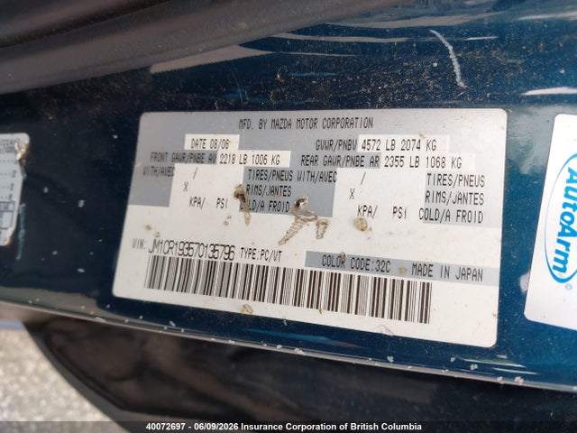 2007 Mazda 5 მანქანა იყიდება აუქციონზე, vin: JM1CR193570135796, აუქციონის ნომერი: 40072697