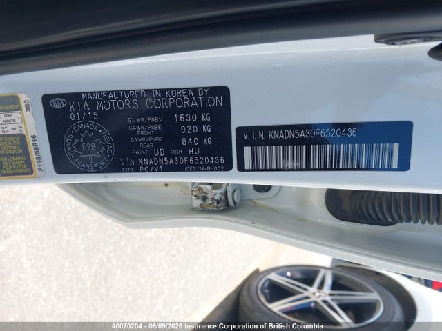 40070204 :رقم المزاد ، KNADN5A30F6520436 vin ، 2015 Kia Rio Ex/sx مزاد بيع