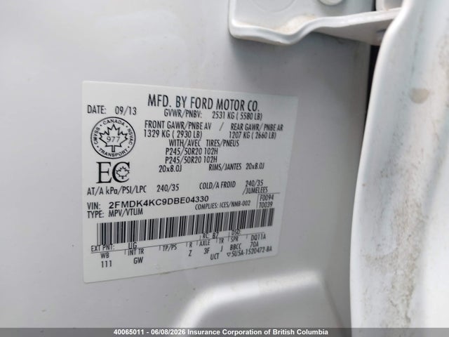 Продажа на аукционе авто 2013 Ford Edge Limited, vin: 2FMDK4KC9DBE04330, номер лота: 40065011