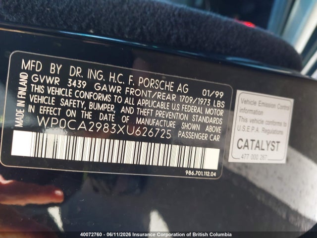 Продажа на аукционе авто 1999 Porsche Boxster, vin: WP0CA2983XU626725, номер лота: 40072760
