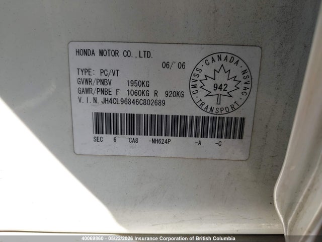 Продажа на аукционе авто 2006 Acura Tsx, vin: JH4CL96846C802689, номер лота: 40069860