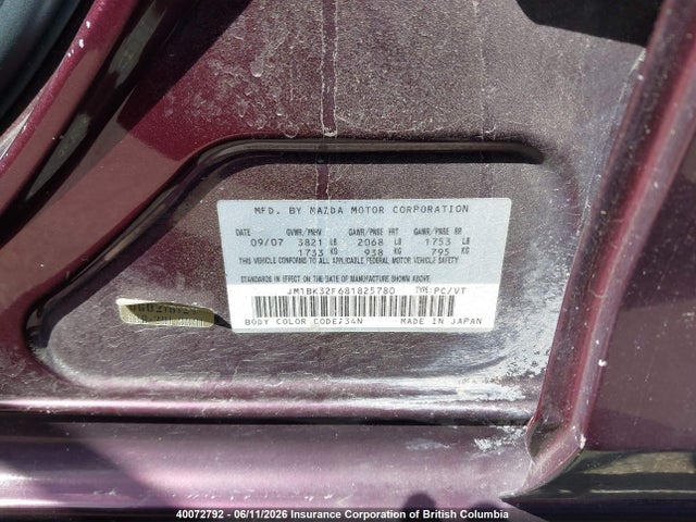 2008 Mazda Mazda3 Gs/gx მანქანა იყიდება აუქციონზე, vin: JM1BK32F681825780, აუქციონის ნომერი: 40072792