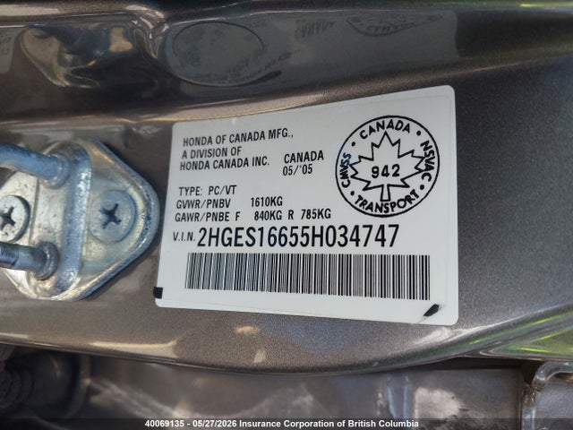 Продажа на аукционе авто 2005 Honda Civic Sdn, vin: 2HGES16655H034747, номер лота: 40069135