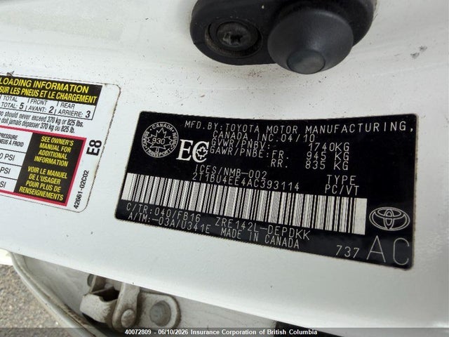 2010 Toyota Corolla S/le/xle მანქანა იყიდება აუქციონზე, vin: 2T1BU4EE4AC393114, აუქციონის ნომერი: 40072809