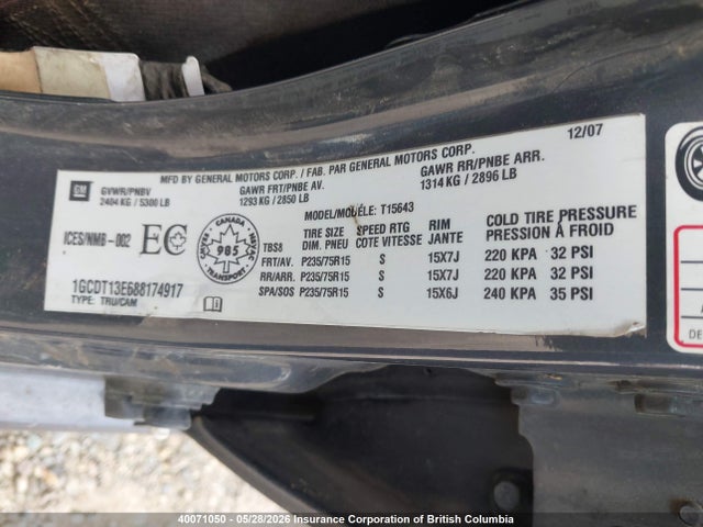 Aukcja sprzedaży 2008 Chevrolet Colorado, vin: 1GCDT13E688174917, numer aukcji: 40071050