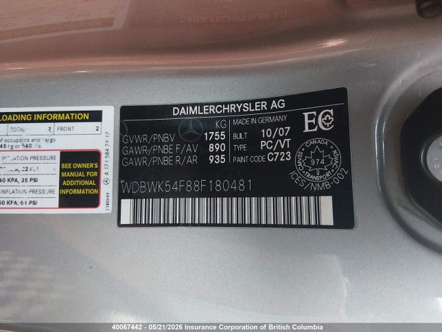 Продажа на аукционе авто 2008 Mercedes-benz Slk 280, vin: WDBWK54F88F180481, номер лота: 40067442