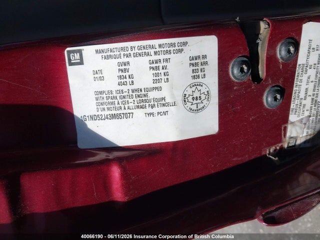 Продаж на аукціоні авто 2003 Chevrolet Malibu, vin: 1G1ND52J43M657077, номер лоту: 40066190