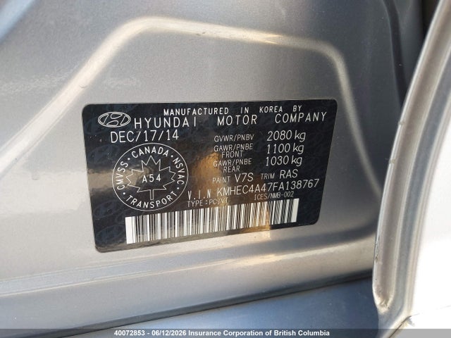 Aukcja sprzedaży 2015 Hyundai Sonata Hybrid/limited, vin: KMHEC4A47FA138767, numer aukcji: 40072853