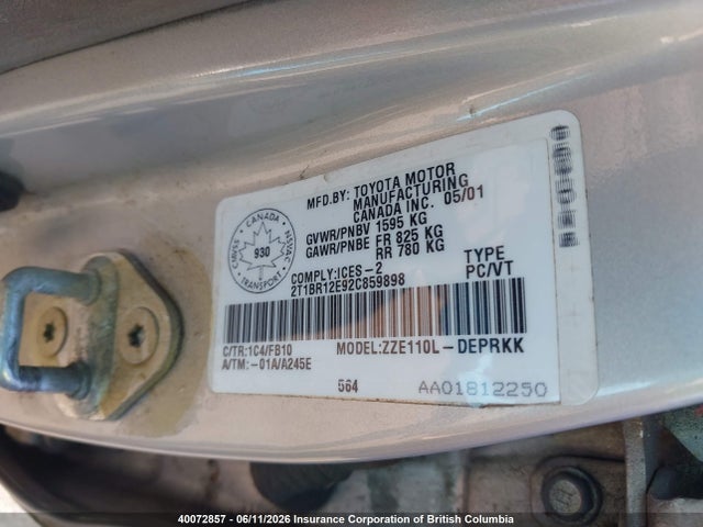 Aukcja sprzedaży 2002 Toyota Corolla Ce/le/s, vin: 2T1BR12E92C859898, numer aukcji: 40072857