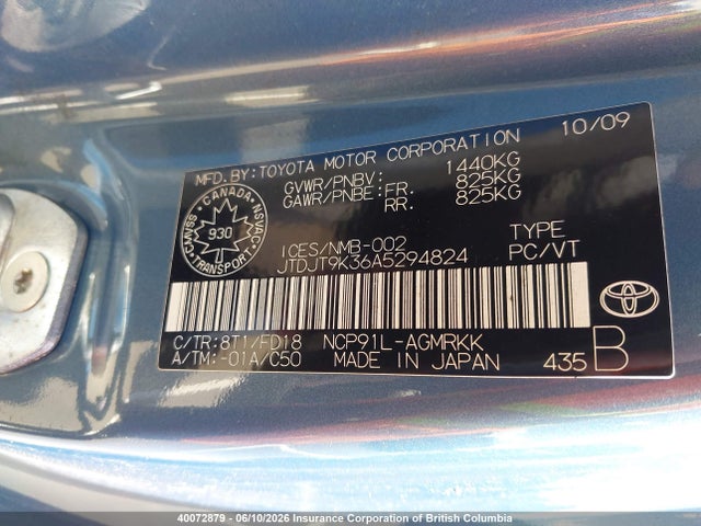 40072879 :رقم المزاد ، JTDJT9K36A5294824 vin ، 2010 Toyota Yaris مزاد بيع