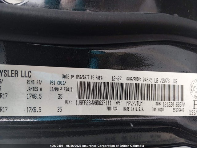 40070408 :رقم المزاد ، 1J8FF28W08D637111 vin ، 2008 Jeep Patriot Sport مزاد بيع