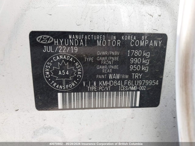 Aukcja sprzedaży 2020 Hyundai Elantra Sel/value/limited, vin: KMHD84LF6LU979954, numer aukcji: 40070802
