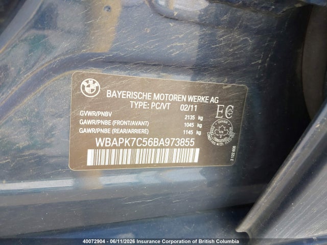 2011 Bmw 328i მანქანა იყიდება აუქციონზე, vin: WBAPK7C56BA973855, აუქციონის ნომერი: 40072904
