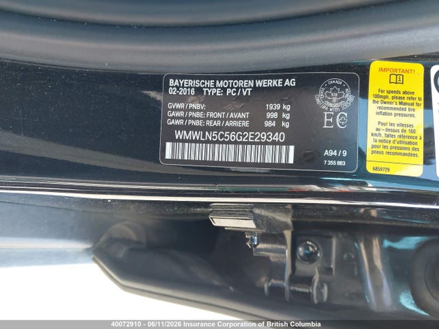 Mini COOPER CLUBMAN 2016 WMWLN5C56G2E29340 Image 9