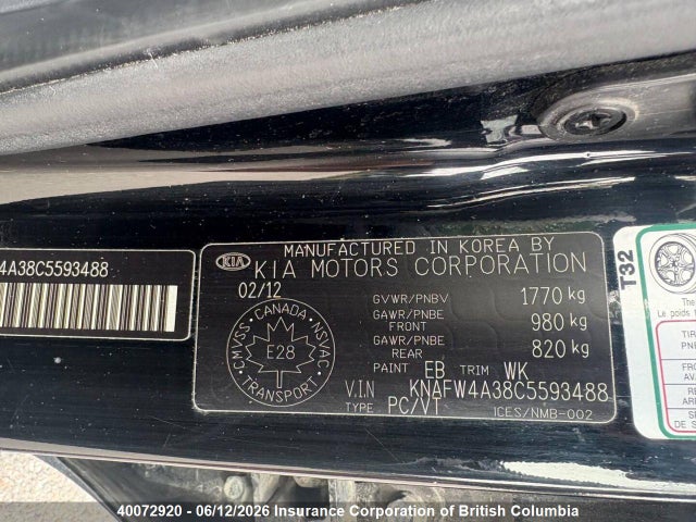 Продажа на аукционе авто 2012 Kia Forte, vin: KNAFW4A38C5593488, номер лота: 40072920