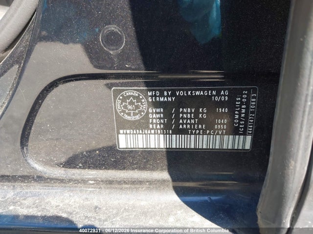 Aukcja sprzedaży 2010 Volkswagen Golf, vin: WVWDA9AJ6AW191318, numer aukcji: 40072931