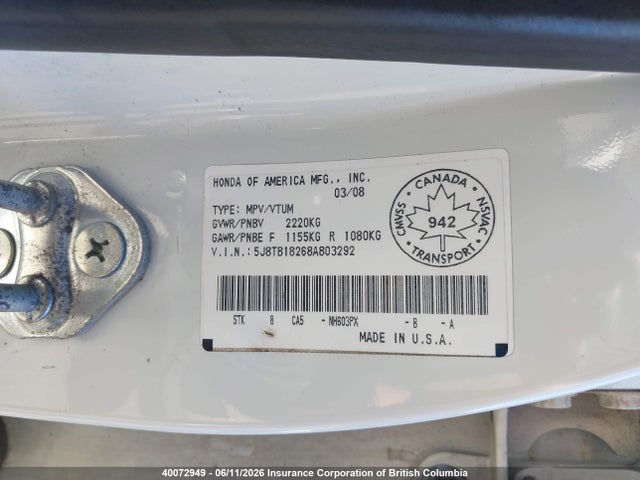 Aukcja sprzedaży 2008 Acura Rdx, vin: 5J8TB18268A803292, numer aukcji: 40072949