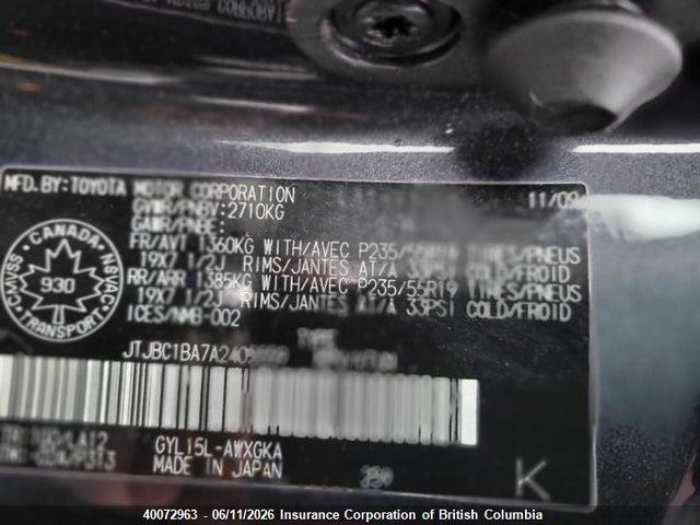 40072963 :رقم المزاد ، JTJBC1BA7A2405559 vin ، 2010 Lexus Rx 450h مزاد بيع