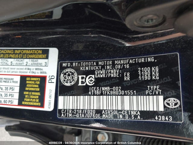 Aukcja sprzedaży 2017 Toyota Camry Le/xle/se/xse, vin: 4T1BF1FK9HU301551, numer aukcji: 40066339