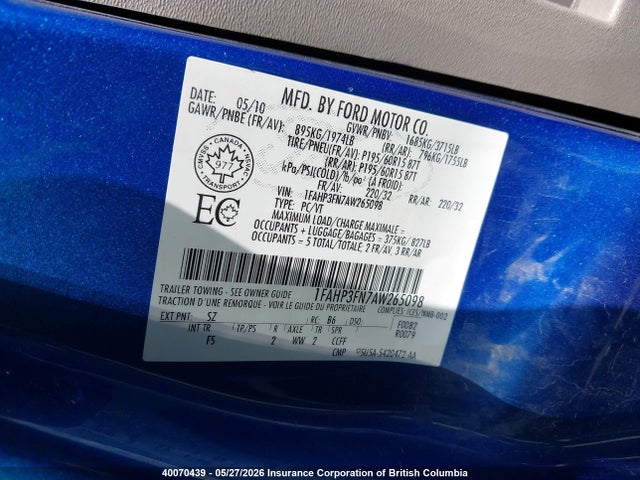 Продажа на аукционе авто 2010 Ford Focus Se, vin: 1FAHP3FN7AW265098, номер лота: 40070439