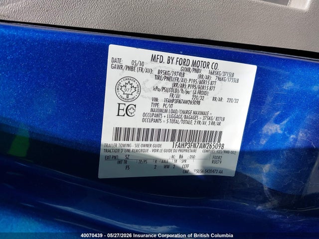 Продажа на аукционе авто 2010 Ford Focus Se, vin: 1FAHP3FN7AW265098, номер лота: 40070439