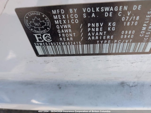 Продажа на аукционе авто 2019 Volkswagen Jetta S/se/r-line, vin: 3VWC57BU2KM082415, номер лота: 40072004