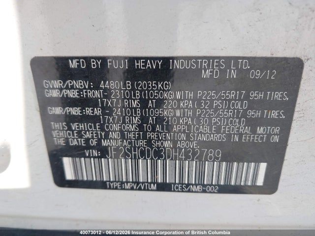 Aukcja sprzedaży 2013 Subaru Forester 2.5x Premium, vin: JF2SHCDC3DH432789, numer aukcji: 40073012