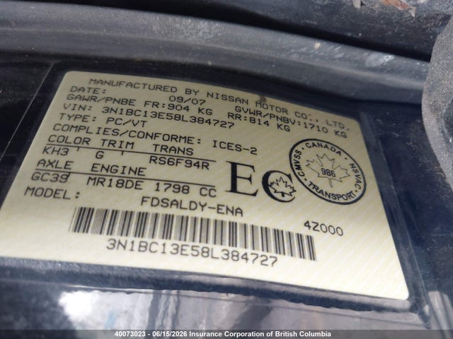 Продаж на аукціоні авто 2008 Nissan Versa, vin: 3N1BC13E58L384727, номер лоту: 40073023