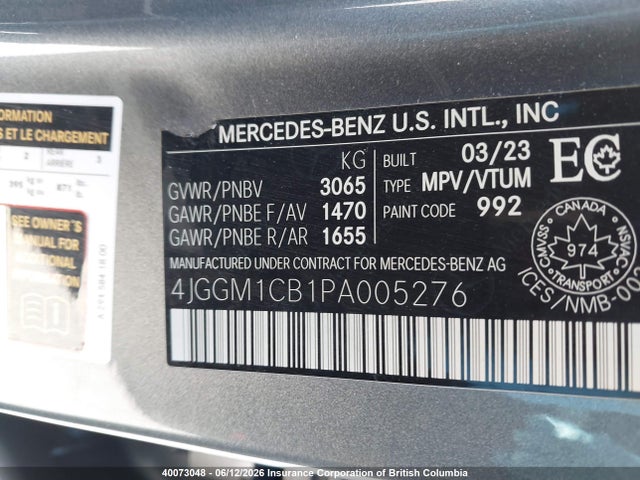 Aukcja sprzedaży 2023 Mercedes-benz Eqe Suv 350 4matic, vin: 4JGGM1CB1PA005276, numer aukcji: 40073048