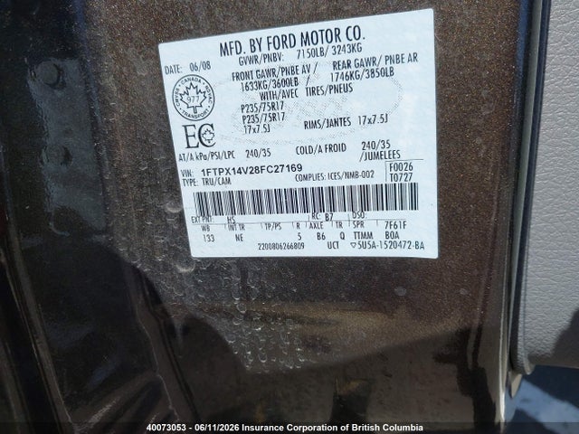 Продаж на аукціоні авто 2008 Ford F150, vin: 1FTPX14V28FC27169, номер лоту: 40073053
